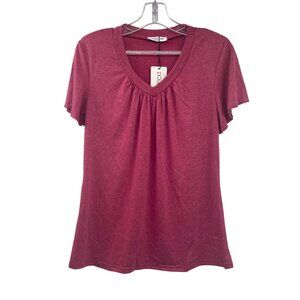 Double Take Womens Short Sleeve T-Shirt V-Neck Pink Fuchsia Size Small New